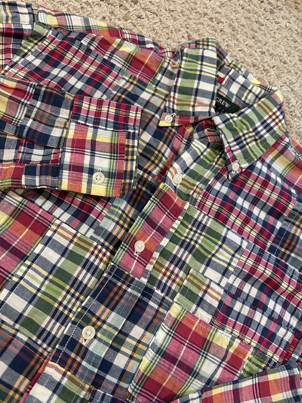 J. Crew Small Patchwork Plaid Button Down Long Sl… - image 1