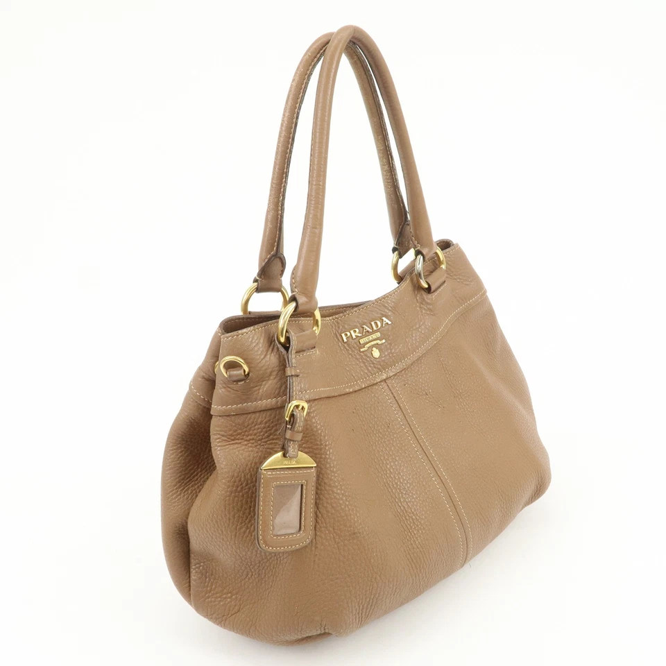 PRADA Calf Leather 2Way Bag Hand Bag Shoulder Bag Brown Authentic Used F/S - Image 4 of 4