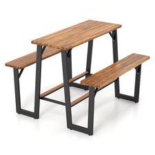Patio Picnic Table Bench Set with Acacia Wood Tabletop and Benchtop - Color: Nat