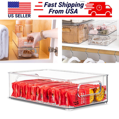 Clear Plastic Organizer Storage Bin Containers For Pantry Food & Kitchen Fridge