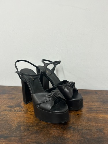 Yves Saint Laurent YSL EUR 39 Black Bianca Platform Leather Sandals Open Toe