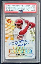 2022 Topps Pristine Juan Soto ON CARD AUTO Gold Refractor #/50 Pure Power PSA 10