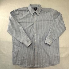 Stafford Tailored Culture Men Blue White Stripe Performance Dress Shirt 18 34 35