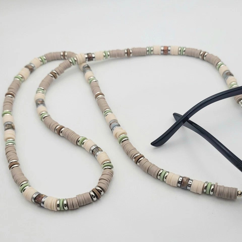 Soporte de cadena marrón, tostado y verde, jaspe, anteojos con cuentas o gafas de sol Foto 4 de 4