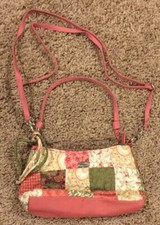 DONNA SHARP Quilted Patch Pink Olive Green Shoulder or Hand Carry Purse Handbag