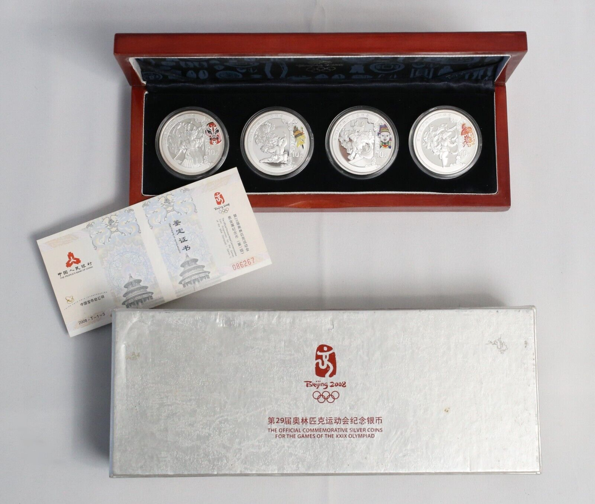 China 2008 Beijing Olympics Series I Silver Coin 4-pc Set With Box