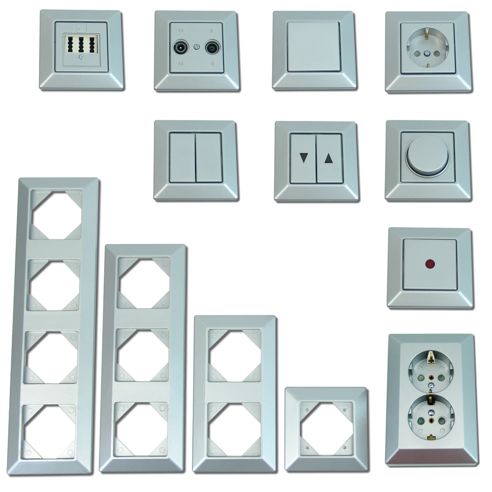 REV DÜWI Quadro Silber Unterputz Schalter Taster Steckdose Rahmen Dimmer TAE TV Jalousie