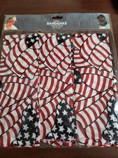 3 Bandanas Flag Red White Blue 21" sq Premium Adult 100 Cotton Western Cowboy