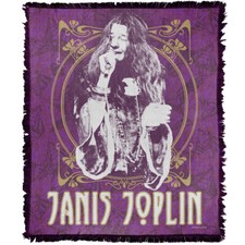 Janis Joplin Blanket, 50"x60" Janis Gold Framed Woven Cotton Blend Throw