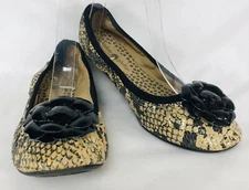 Lindsay Phillips Liz Ballet Shoes Sz 6.5M Leather Embossed Python Flower Accent