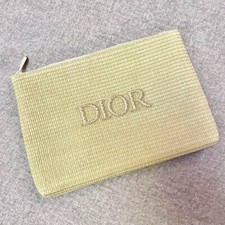 Christian Dior Rattan Beige Flat Mesh Cosmetic Pouch Novelty Vanity Clutch Bag