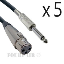 5 Pack Lot - 10ft XLR 3-Pin Female to 1/4" Mono Shielded Microphone Mic Cable