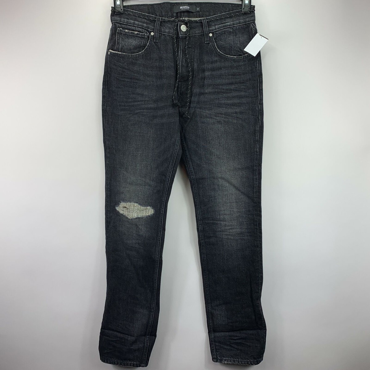 Hudson Mens Blake Distressed Slim Fit Straight Leg Jeans Black 32 - Main Image