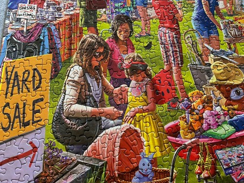 White Mountain Puzzle "YARD SALE" Steve Crisp 1000 Teile; gebraucht komplett in Box - Bild 4 von 10