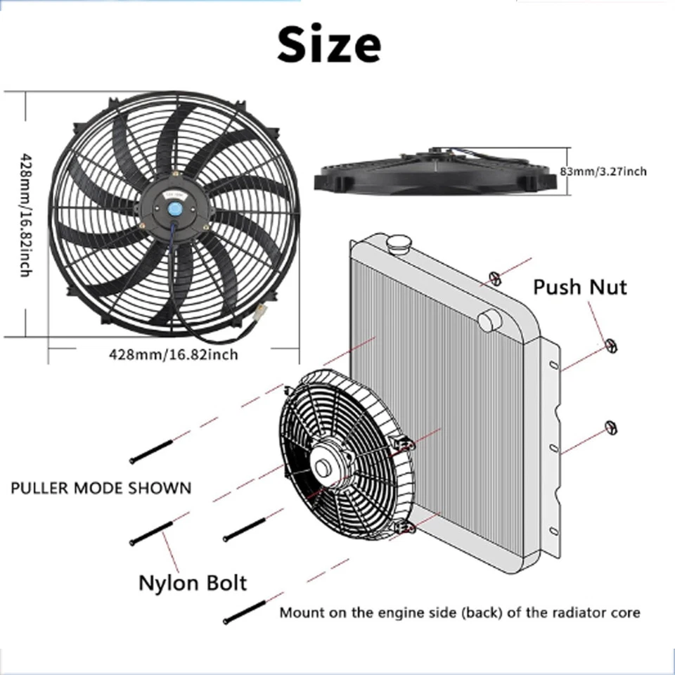 Extractor empujador ventilador radiador eléctrico 16" 120w motor de alta potencia 3500+ CFM térmico Foto 2 de 4