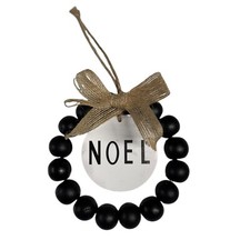 Noel Christmas Ornament Wood Bead Wreath Holiday Tree Decor Rustic WP66Q1/2