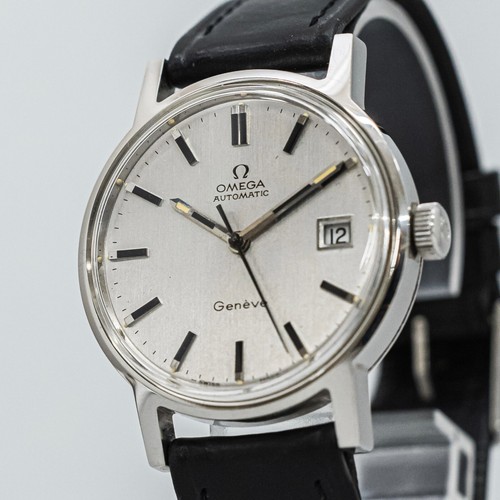 Genuine Belt *NEAR MINT* Vintage OMEGA Geneve Cal.1481 Automatic Silver Dial Men
