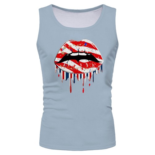 Men's Vest Top Independence Day Flag Printed Casual Shirt Sleeveless Tank Tee - Picture 74 of 141