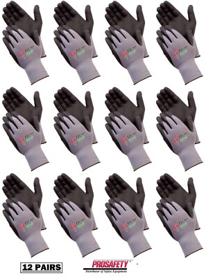 12- Lightweight Nitrile Grip Micro Foam Palm Coated Protective Work Gloves MED.
