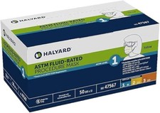 HALYARD 47567 Level 1 Disposable Procedure Mask, Earloops, Yellow, 50 Count Lot