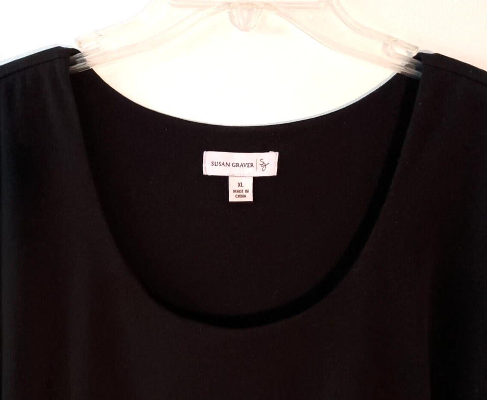 WOMEN'S SUSAN GRAVER SOLID BLACK 3./4 SLEEVE SCOOP NECK TIERED TUNIC TOP SIZE XL - Image 4 of 4