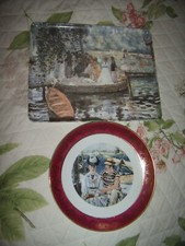 Monet Boating Scene on Melamine Tray & Rare Manet Art Limoges Porcelaine Plate