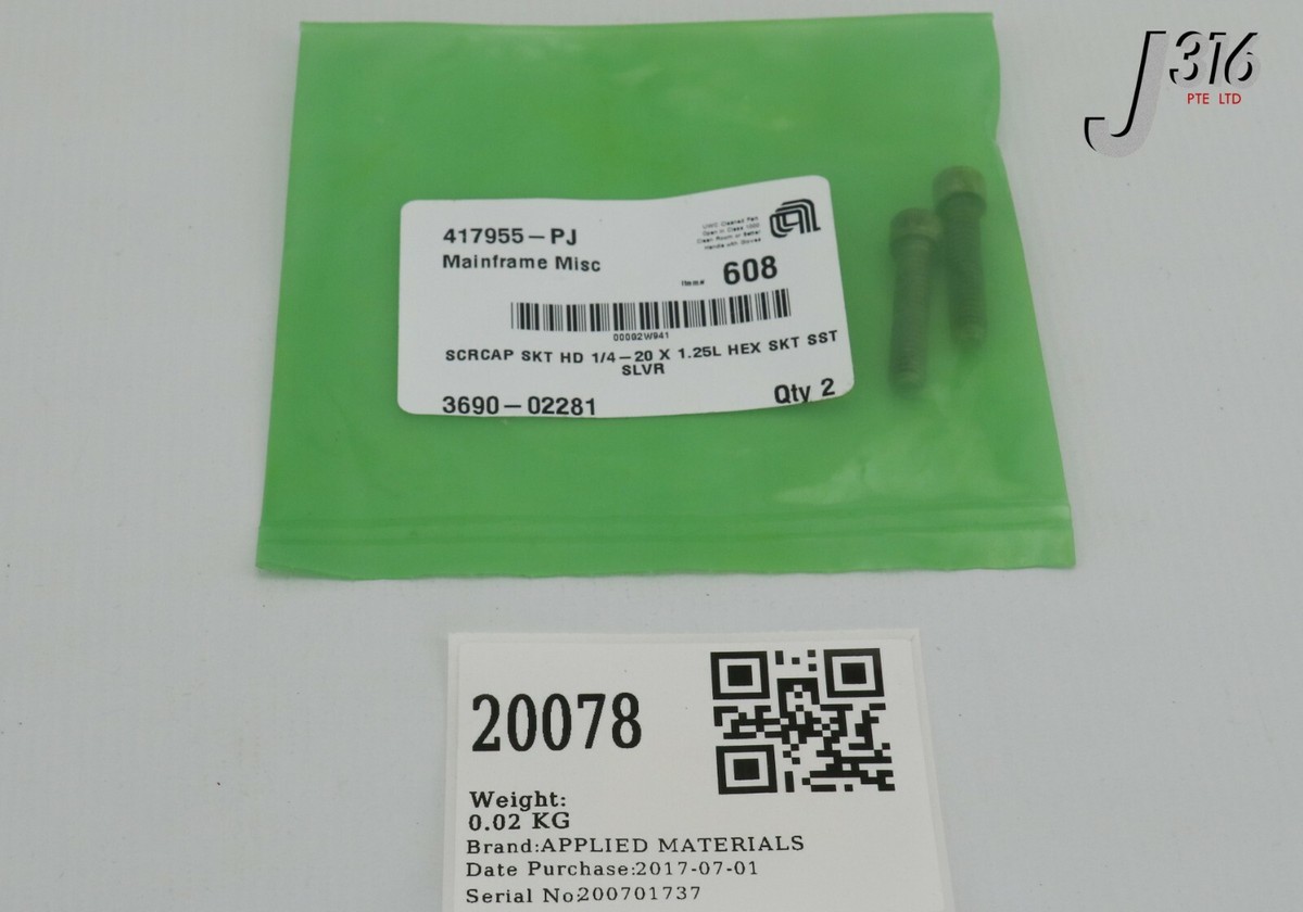 ボード 20078 APPLIED MATERIALS SCRW CAP SKT HD 1/4 20 UNC X 1-1/4L SLV
