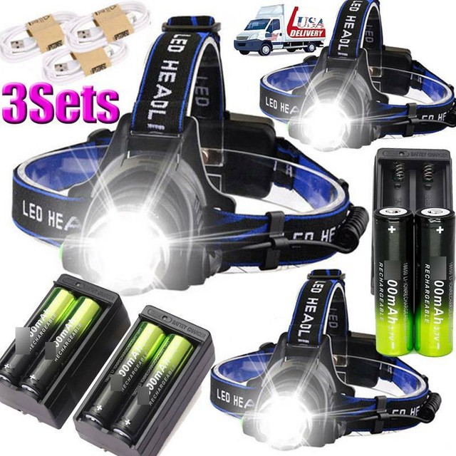 90000LM T6 LED Zoomable Headlamp Headlight Lamp Torch + Battery Charger