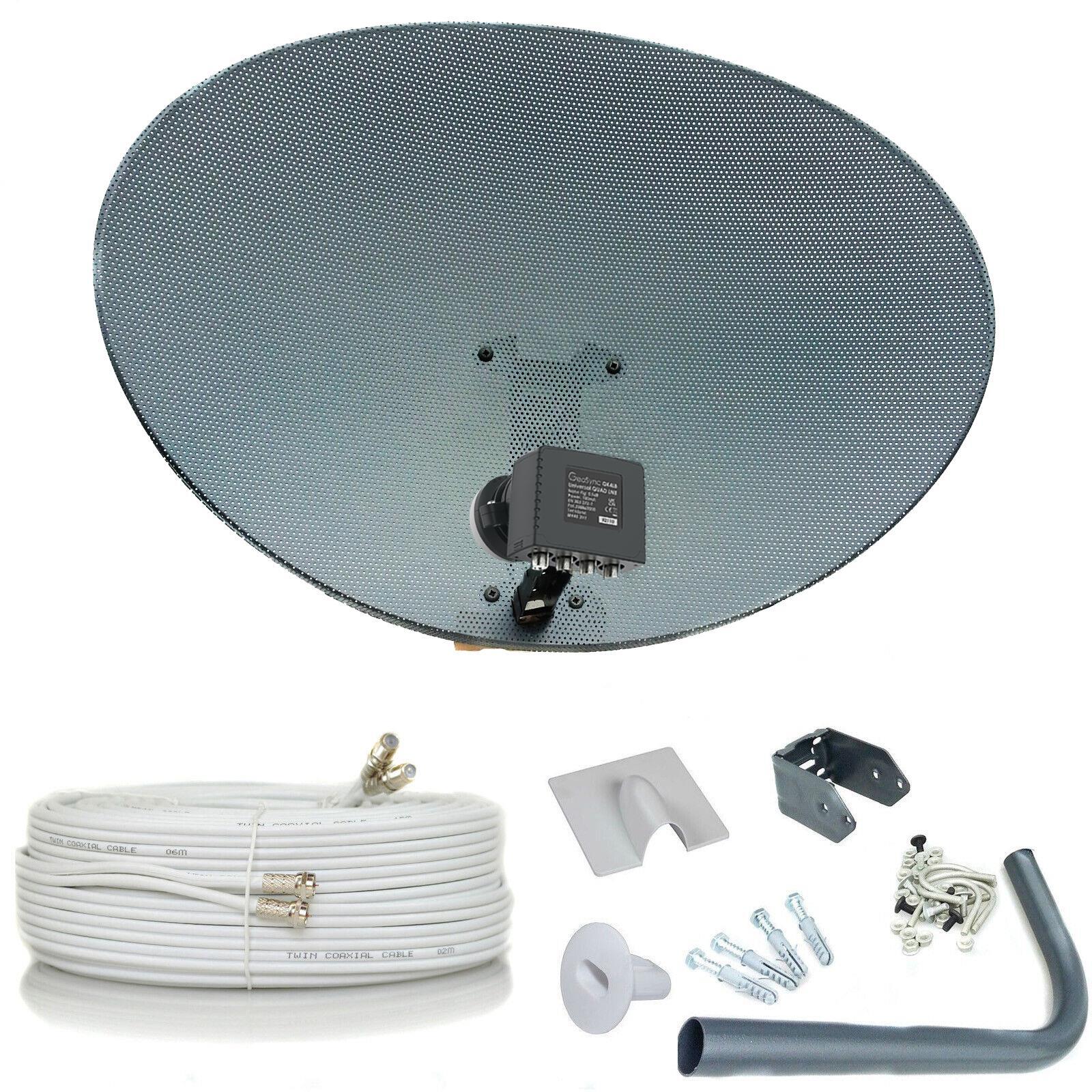 80cm Zone 2 Satellite Dish & Quad LNB + 40m Twin White Install Kit For