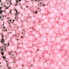 Miyuki Round Rocaille Seed Beads Size 8/0 Pink Lined Crystal 22GM 8-207 