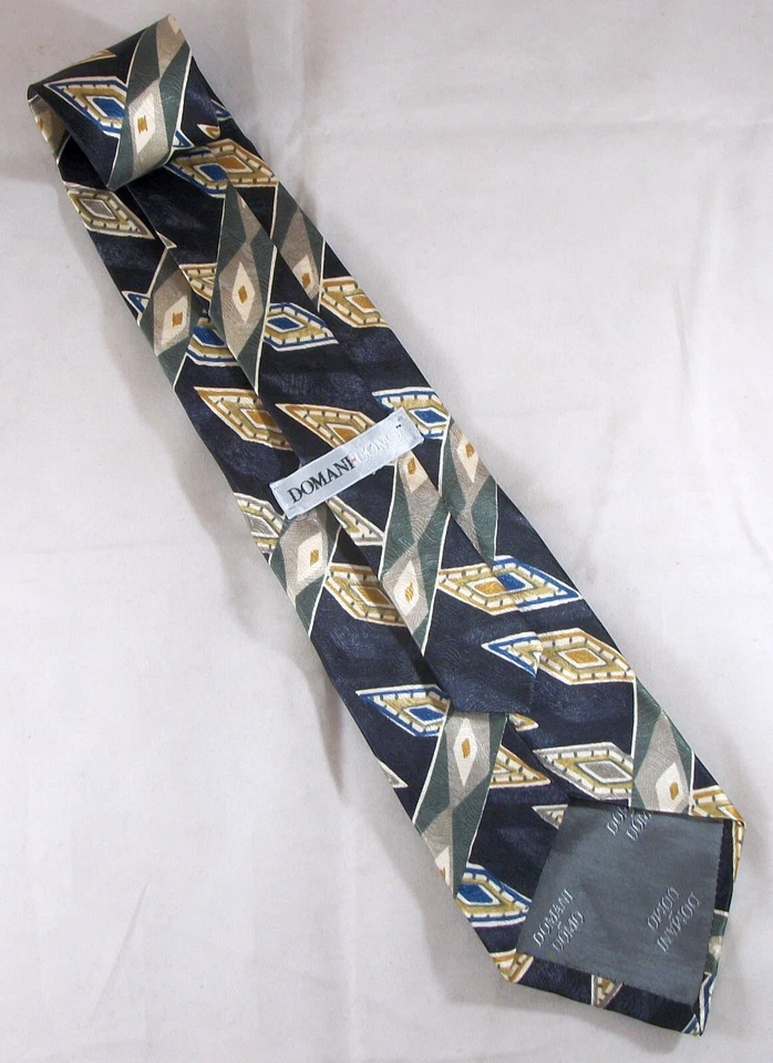 Corbata DOMANI Negro y Verde Diamantes Rayas Seda 57" Largo x 4" Ancho (E891) Foto 3 de 3