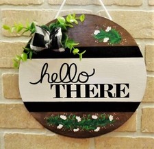 HELLO THERE Welcome Sign Wood Plaque Country Decor Hand Crafted Front Door Wall