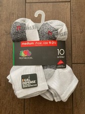 Fruit of the Loom Youth Dual Defense 10 Pairs of Socks ANKLES - WHITE S,M,L