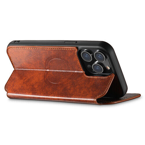 For iPhone 16 Pro Max 15 14 13 Magnetic MagSafe Leather Wallet Flip Stand Cover - Picture 14 of 31