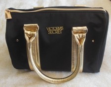 Victoria's Secret Black/Gold-tone Fabric Handbag/Cosmetic Bag