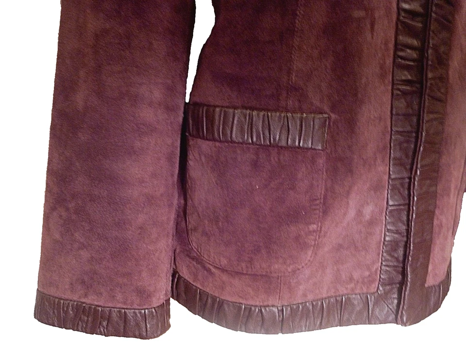 Vintage 90s Women M Suede Real Leather Trim OverCoat Jacket 10 8 Marshall Field - Image 2 of 4