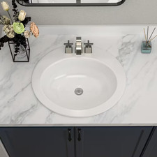 20 In. Oval Drop-In Bathroom Sink in White Ceramic with 3 Faucet Hole