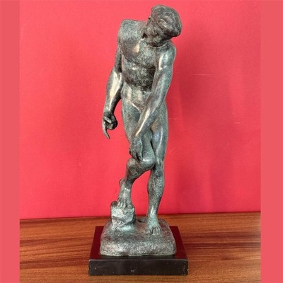 Adam after Auguste Rodin Patinated Bronze Vintage Sculpture Marble Man Decor Art