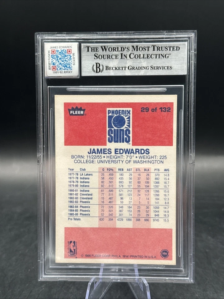 1986-87 FLEER BASKETBALL JAMES EDWARDS #29 JERSEY FUSION BGS 7.5 AUTO GU PATCH!! - Image 2 of 2