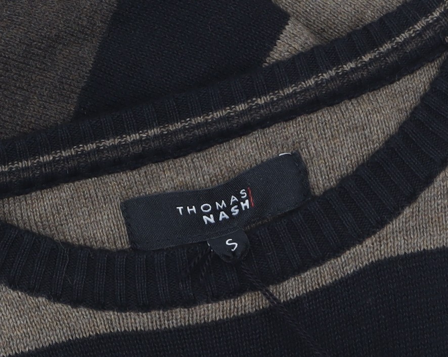 Thomas Nash Men's Brown Striped Cotton Crew Neck Jumper Small image 5