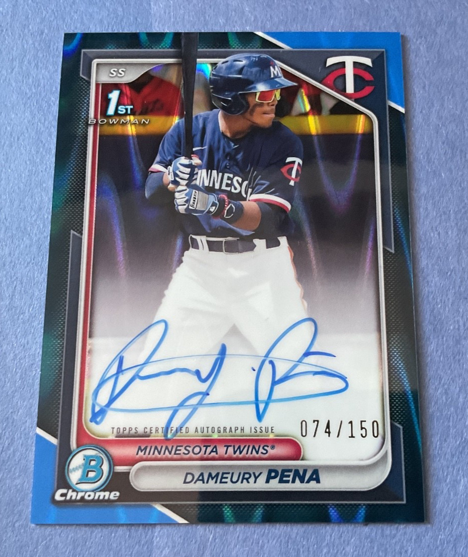 2024 Bowman Chrome #CPA-DPE Dameury Pena Autographs Blue Raywave Refractor #/150