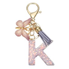 Alphabet K Tassel Butterfly Initial Letter Keychain Purple, Pack of 1