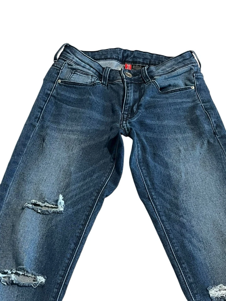 Pantalones de mezclilla ajustados Divided By H&M para mujer talla 2 desgastados elásticos cónicos Foto 2 de 4