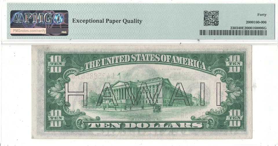 1934-A $10 Hawaii Fr-2303 PMG XF-40 EPQ - Image 3 of 3