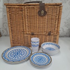 4 Person Wicker Picnic Hamper / Basket With Space For Wine Bottles Not Complete 