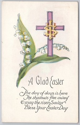 Easter Greetings Art Divided Back Postcard Flowers Lilies Cross