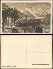 Ansichtskarte Wengen BE Holzhütte und Jungfr...
