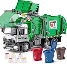 Garbage Truck Toys Metal Cab, Realistic Trash Truck Toys for Boys Kids with Ligh
