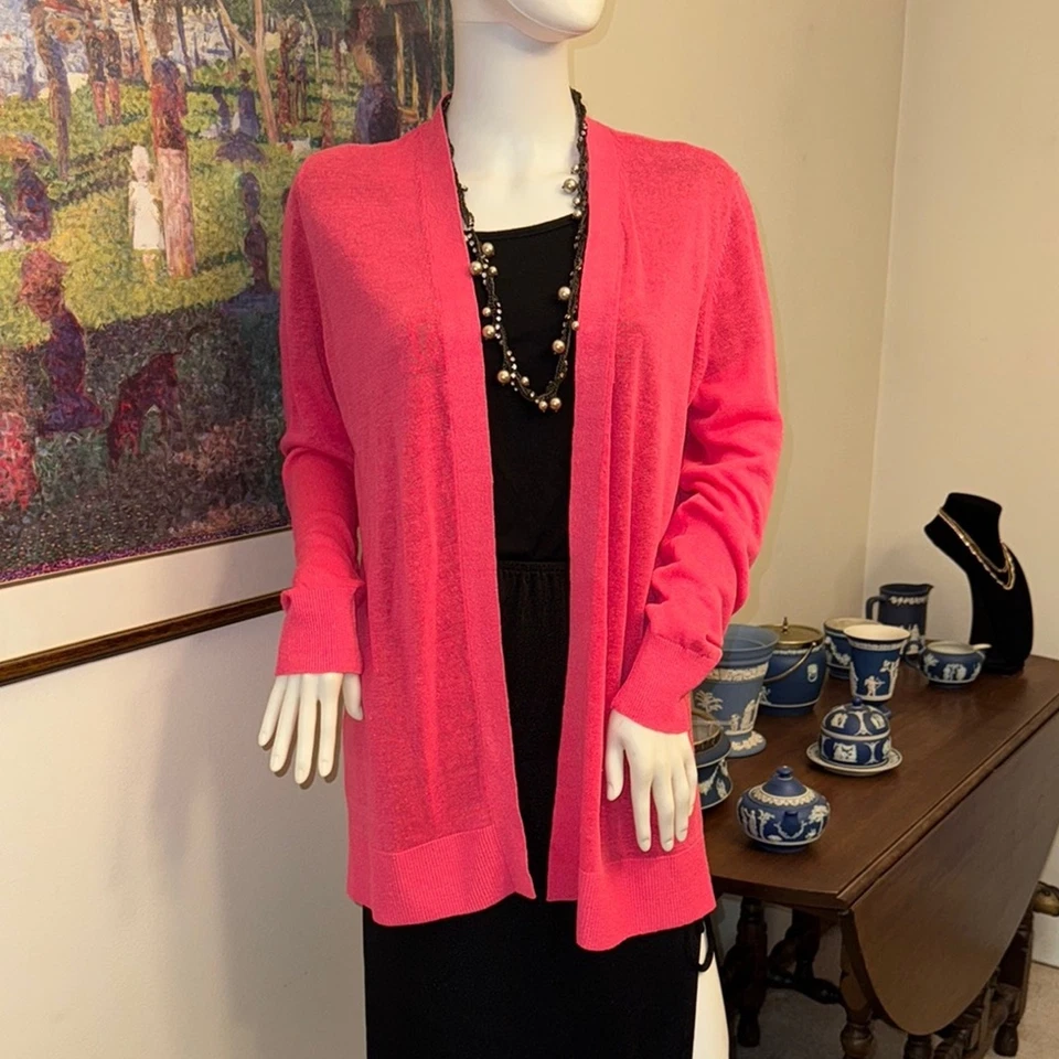 Cardigã Ann Taylor rosa mistura de linho tamanho médio novo - Imagem 2 de 4