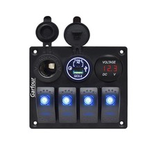Marine Waterproof Boat Switch Panel Aluminium Panel with 12V Voltmeter Type-C...